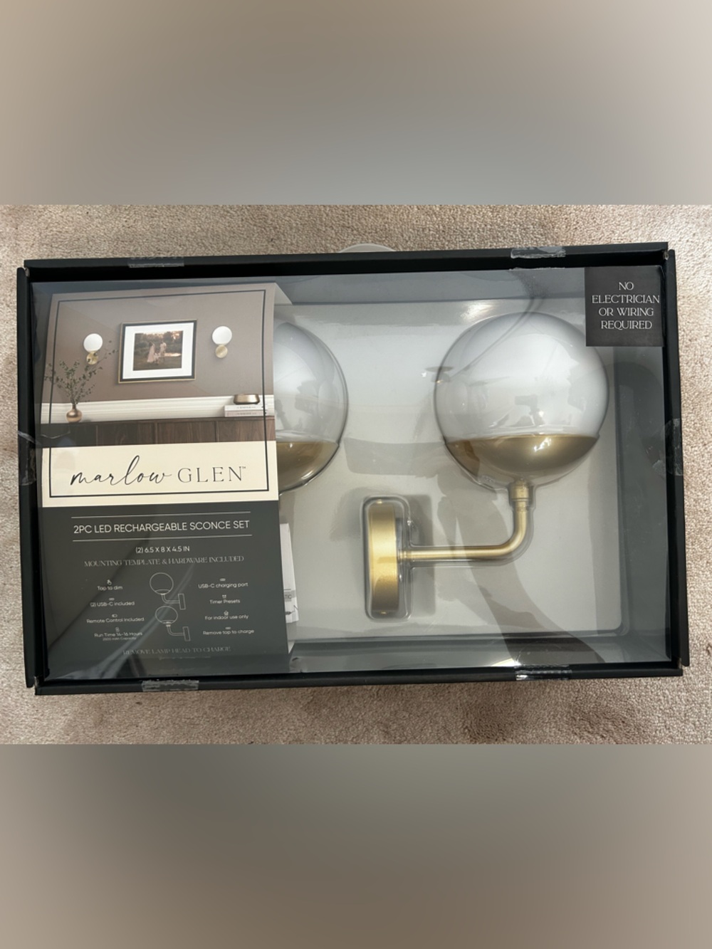 Marlow Glen Gold & White LED Rechargeable Globe Sconce Set